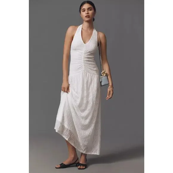NWT Anthropologie Flat White Plunge Slim Maxi Dress $168 PLUS 1X White - Picture 2 of 8